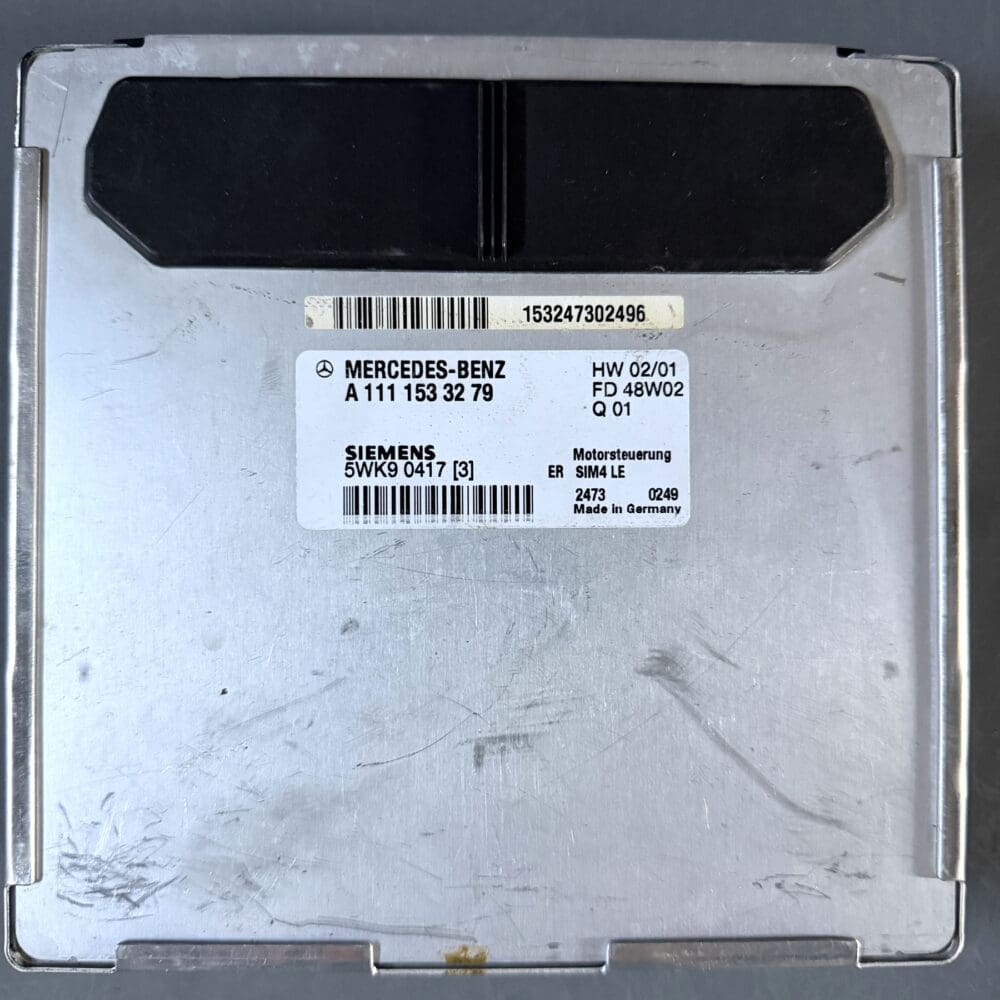 Used Mercedes-Benz A1111533279 M111 ECM - actual unit label and casing