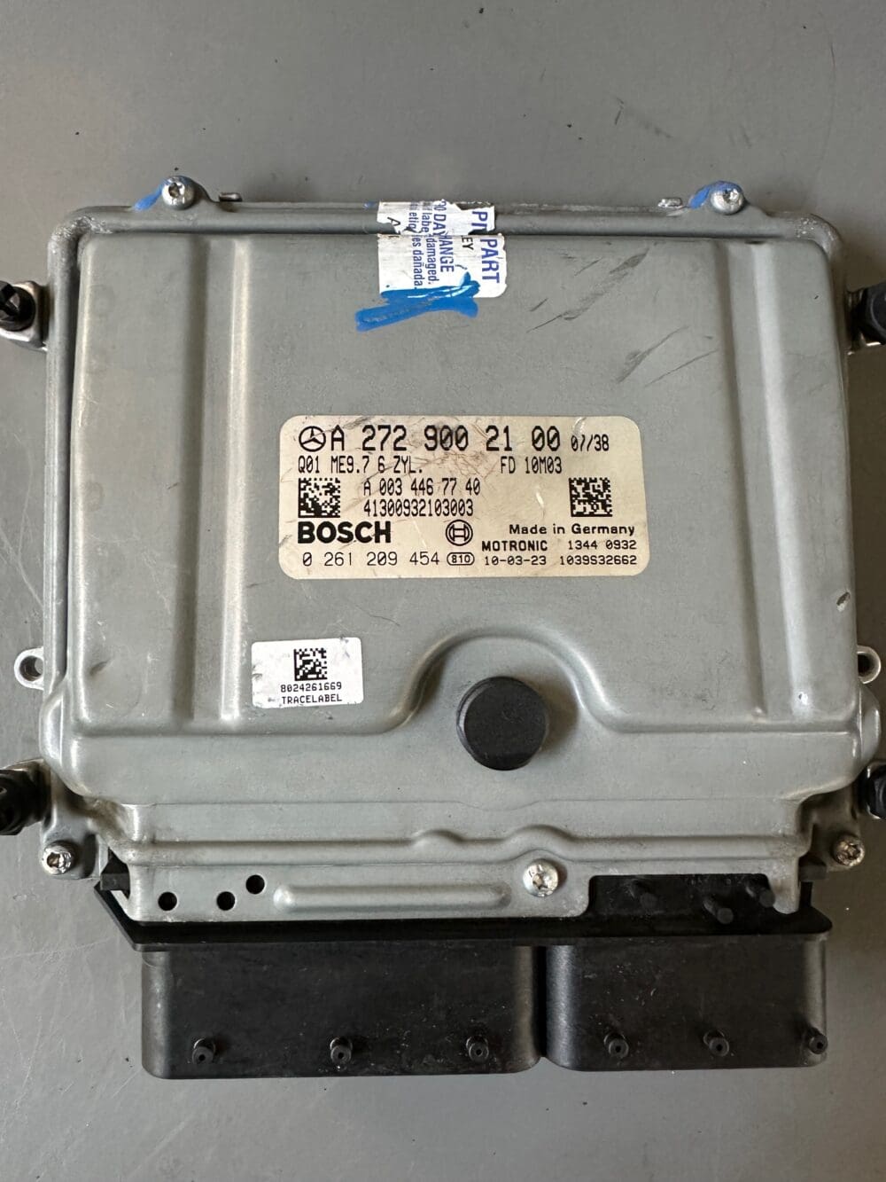 Mercedes-Benz A2729002100 Bosch 0261209454 ME9.7 used ECM on gray bench